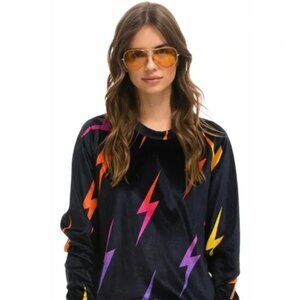 Aviator Nation Lightning Bolt Velour Sweatshirt